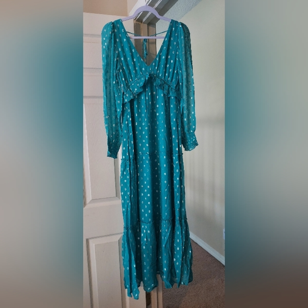 Elegant Teal Polka Dot Dress